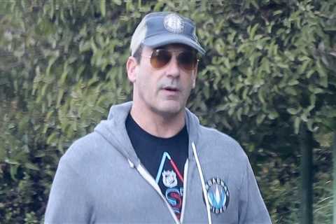 Jon Hamm takes his dog for a morning walk in Los Feliz