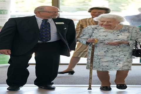 Queen, 96, beams in summer florals as she makes surprise visit to support hospice patients