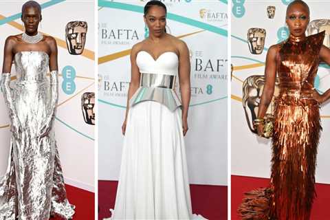 Metallics Reign Supreme at the 2023 BAFTAS: Cynthia Erivo in Gold Louis Vuitton Gown, Jodie Turner..