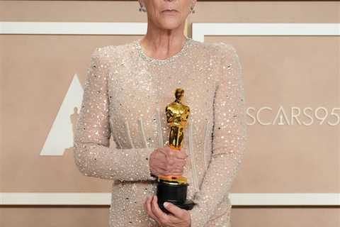 Jamie Lee Curtis Displays Her They/Them Oscar Next to a Prop Butt Plug Award