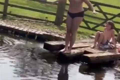 I’m A Celeb champ Giovanna Fletcher strips to her underwear to jump in a pond – and fans think..