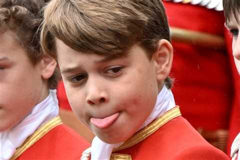 Prince George, 9, pokes tongue out as he performs special role holding grandfather King Charles’..