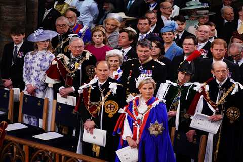 Prince Harry smiles despite sitting in third row after arriving separately from brother William at..