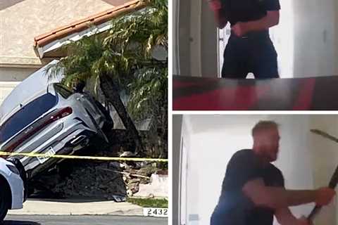 Pickaxe Wielding Man Crashes Car Into Home, Attacks Roommates in Shocking Video