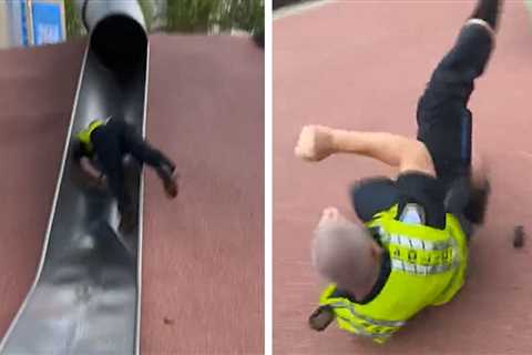 Boston Police Officer Injured Going Down Children's Slide in Viral Video