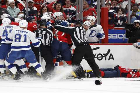 Capitals’ Nick Jensen stretched off ice after nasty hit from Lightning’s Michael Eyssimont