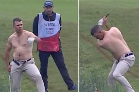 Pro Golfer Louis de Jager Goes Topless On Course To Hit Muddy Shot