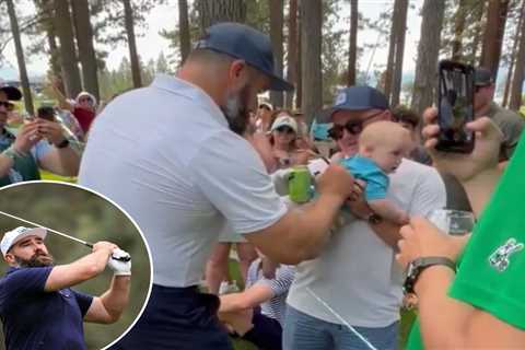 Jason Kelce signs a baby’s shirt in wholesome American Century Championship moment