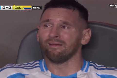 Lionel Messi in tears on bench after exiting with Copa America final with injury