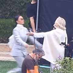 Kim Kardashian & Glenn Close Hug It Out on 'All's Fair' Set