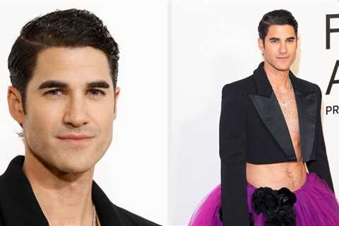 Darren Criss Is Gaining A Lot Of Attention For Wearing A Big, Fluffy Purple Skirt With No Shirt