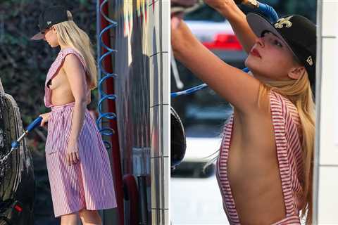 Addison Rae Flashes Sideboob in Candy Striper Dress at Car Wash, on Video