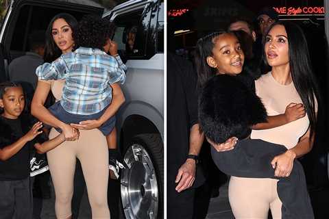 Kim Kardashian Brings Kids to SKIMS Drive-In, Poses on Hood of Vintage Car