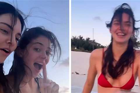 Kylie & Kendall Jenner in Bikinis Drunkenly Tossing Rocks Into Sea, on Video