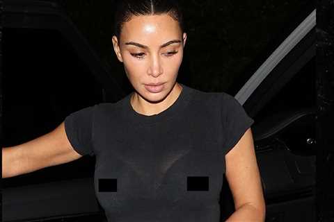 Kim Kardashian Reveals Possibly Pierced Nipples in Tight Black T-Shirt