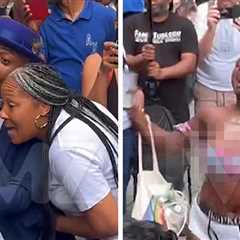 Diddy Fans Pour Baby Oil On Themselves Outside Courthouse, Nip Slip