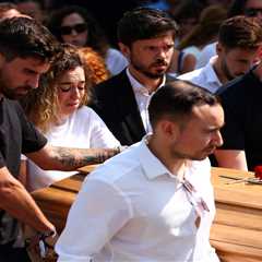 Diogo Jota’s heartbroken wife Rute Cardoso breaks down while helping carry coffin at funeral