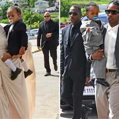 Rihanna & A$AP Rocky Stand Unified at Her Dad's Funeral With Their Kids
