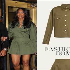Ciara Turns Heads in Structured An Only Child Olive Shirt and Skirt While Out in NYC with Russell..