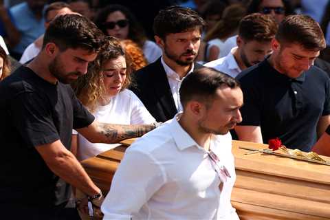 Diogo Jota’s heartbroken wife Rute Cardoso breaks down while helping carry coffin at funeral