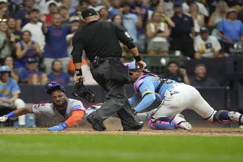 Starling Marte thrown out at plate for final out as Mets lose crusher to Brewers