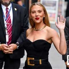 Scarlett Johansson Steps Out in a Black Balmain Strapless Dress in New York