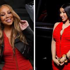 Celebs Love: Mariah Carey and Cardi B Both Spotted in Red $2,900 Balmain Knitted Maxi Dress