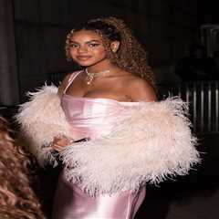 Blue Ivy Carter, 13, Shines in a Pink Babyboo Satin Gown and Feather Shawl at the Angel Ball