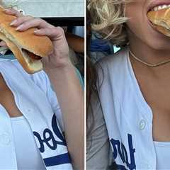 Guess the Babe With a Dodger Dog in Her Mouth!
