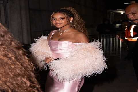 Blue Ivy Carter, 13, Shines in a Pink Babyboo Satin Gown and Feather Shawl at the Angel Ball