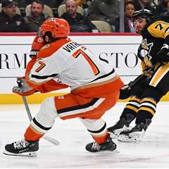 Ducks’ Frank Vatrano bloodied after getting drilled in the face by puck