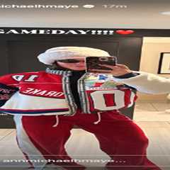 Drake Maye’s wife models custom Patriots look before AFC Championship clash