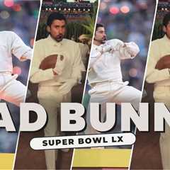 Bad Bunny Performed at the Super Bowl LX Halftime Show in a Custom Cream Zara Look, White Adidas..
