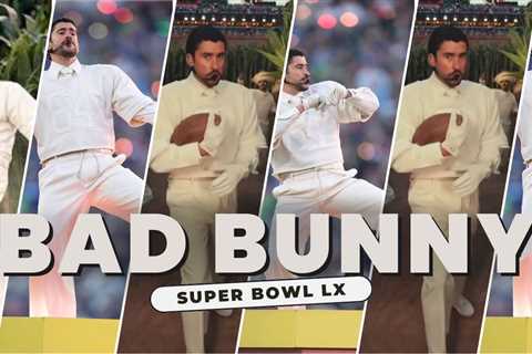 Bad Bunny Performed at the Super Bowl LX Halftime Show in a Custom Cream Zara Look, White Adidas..