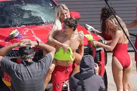 Livvy Dunne Suds Up Noah Beck's Abs in 'Baywatch' Reboot Car Wash Scene
