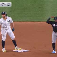 Giancarlo Stanton swipes first base in regular season since 2020 to set up a Yankees run