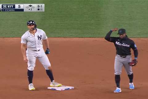 Giancarlo Stanton swipes first base in regular season since 2020 to set up a Yankees run