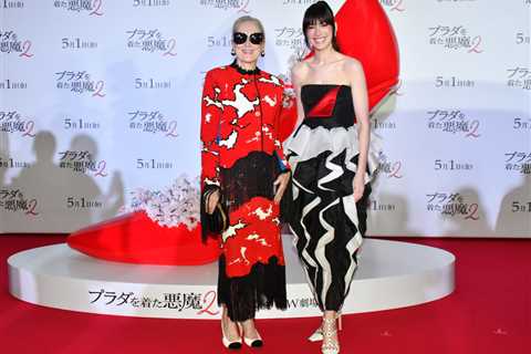 The Devil Wears Prada 2 Tokyo Fan Event: Anne Hathaway in Black and Ivory Valentino Couture Silk..