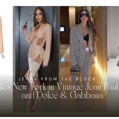 J LO Takes NYC in Vintage Blush Jean Paul Gaultier and Dolce & Gabanna Spring 2026 Suit with Boxers