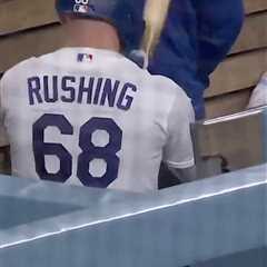 Dodgers catcher Dalton Rushing beats himself with bat during wild dugout outburst