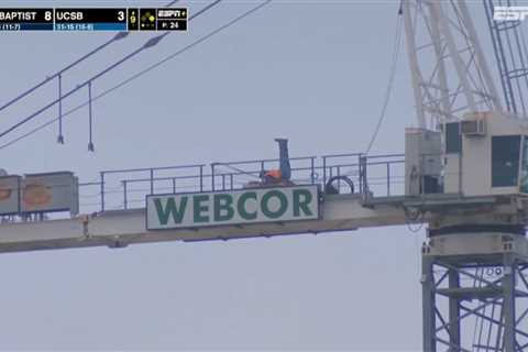Exercising construction worker steals show during college baseball game broadcast