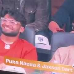 LA Rams star Puka Nacua sips Coca-Cola with Jaxson Dart at Team USA World Cup match after rehab..