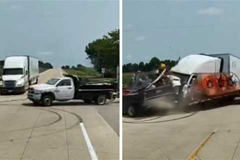 Dashcam Captures Terrifying Moment Truck Collides With Tractor-Trailer