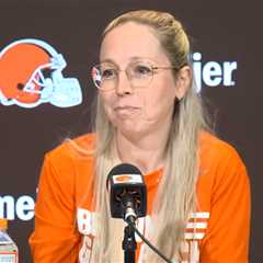 Browns assistant GM Catherine Hickman goes viral for wearing ripped sweatshirt during press..