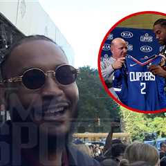 Carmelo Anthony Laughs Off Clippers Scandal Questions at NYFW