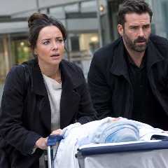 Hollyoaks Stars Claire Cooper and Emmett J Scanlan Rush Baby To Hospital